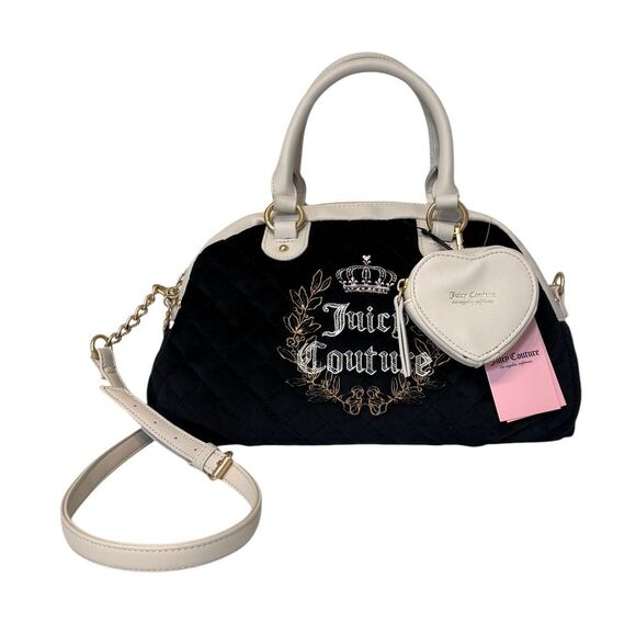 Juicy Couture Royal Couture Quilted Satchel Black Liquorice Crystal Shoulder Bag - Picture 8 of 12
